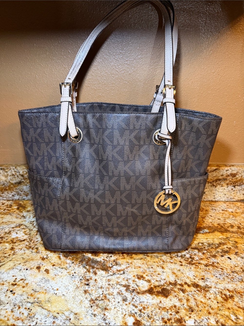 Michael Kors Gray MK Logo Tote with Gold Charm